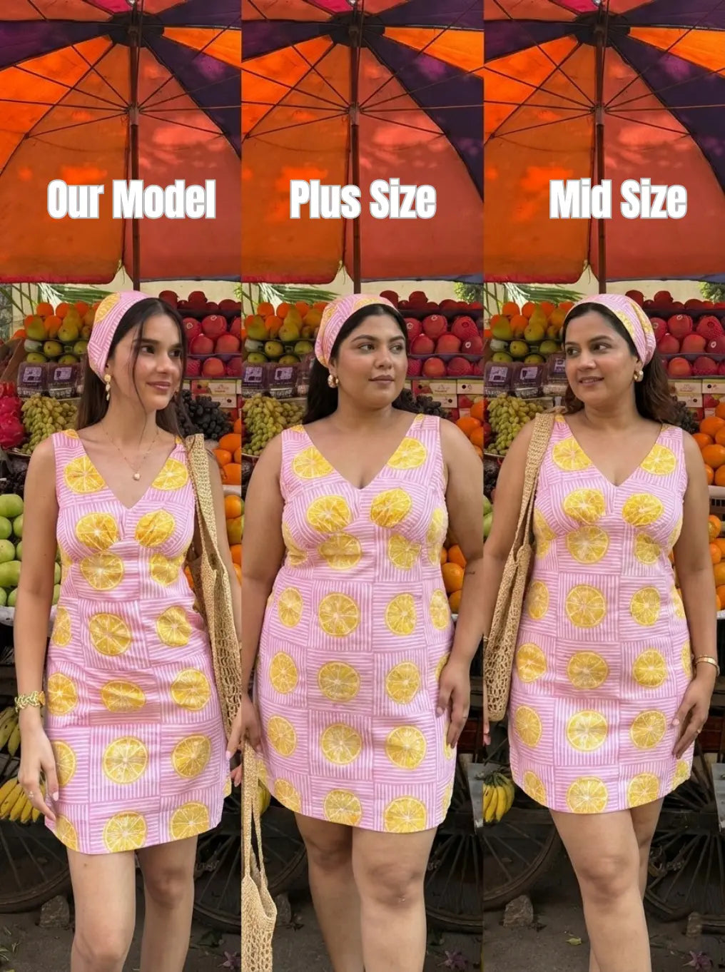 Pink And Yellow Lemon Print Cotton A-Line Short Summer Dress with Back Tie-Up Spring Summer - 26