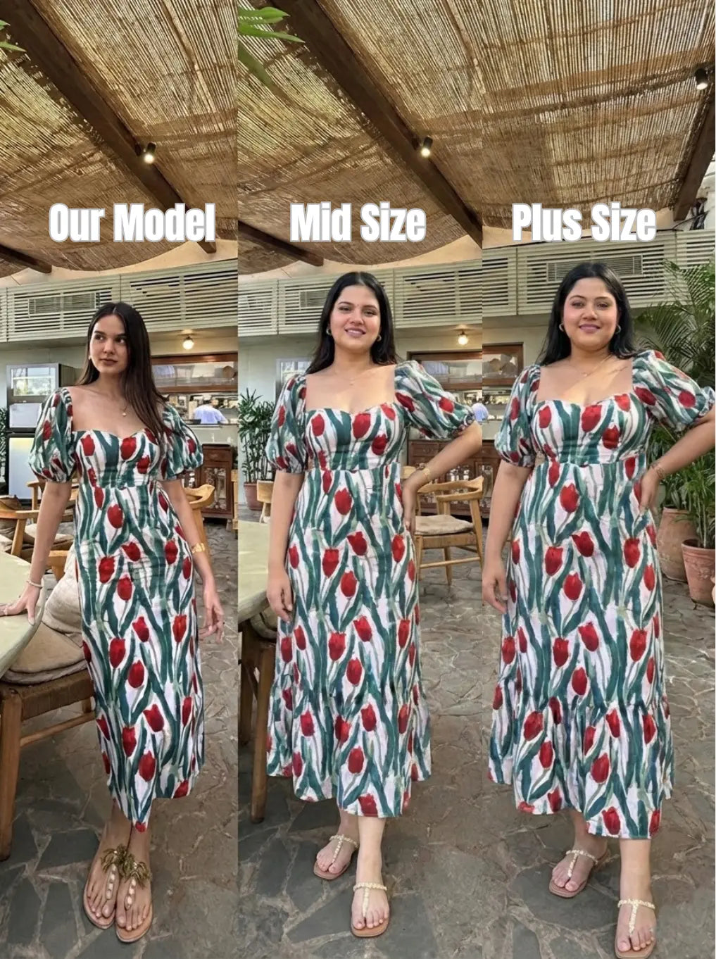 Red & Green Floral Cotton Maxi Dress with Sweetheart Neck & Back Tie Up Spring Summer - 26