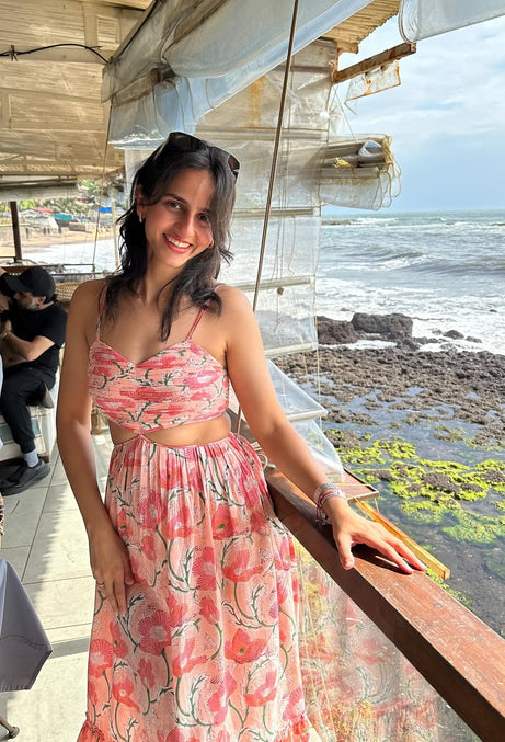 Coral Pink Maxi Dress in Coral Pink Shade With Pocket RESORT'24