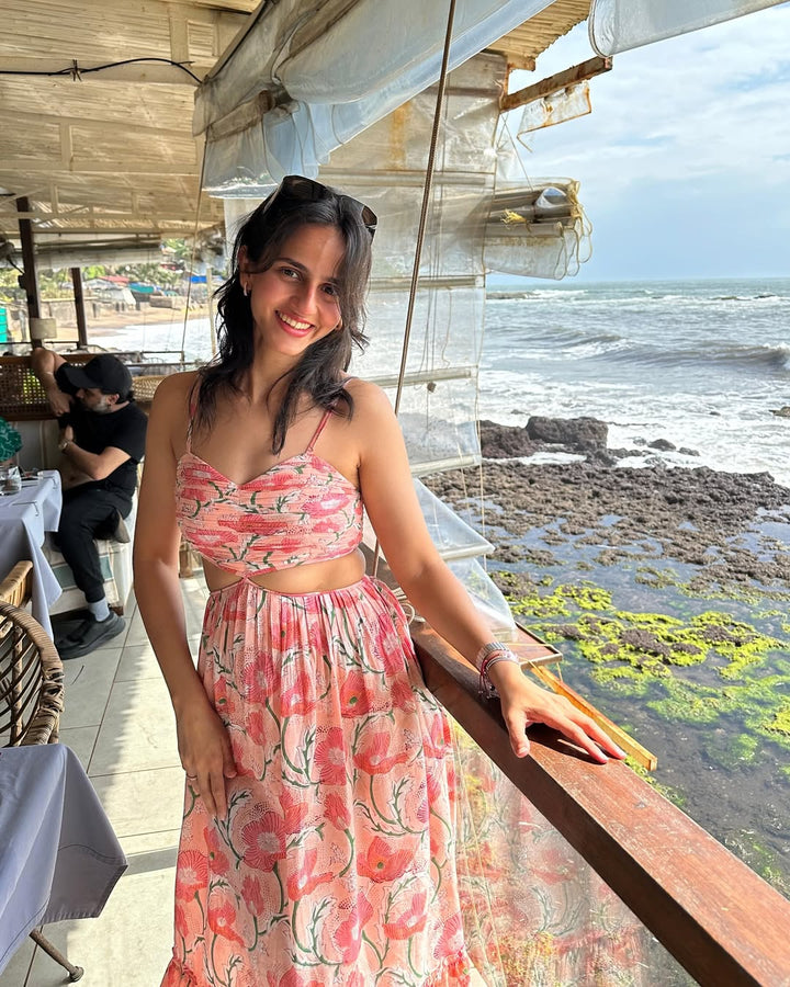 Coral Pink Maxi Dress in Coral Pink Shade With Pocket RESORT'24