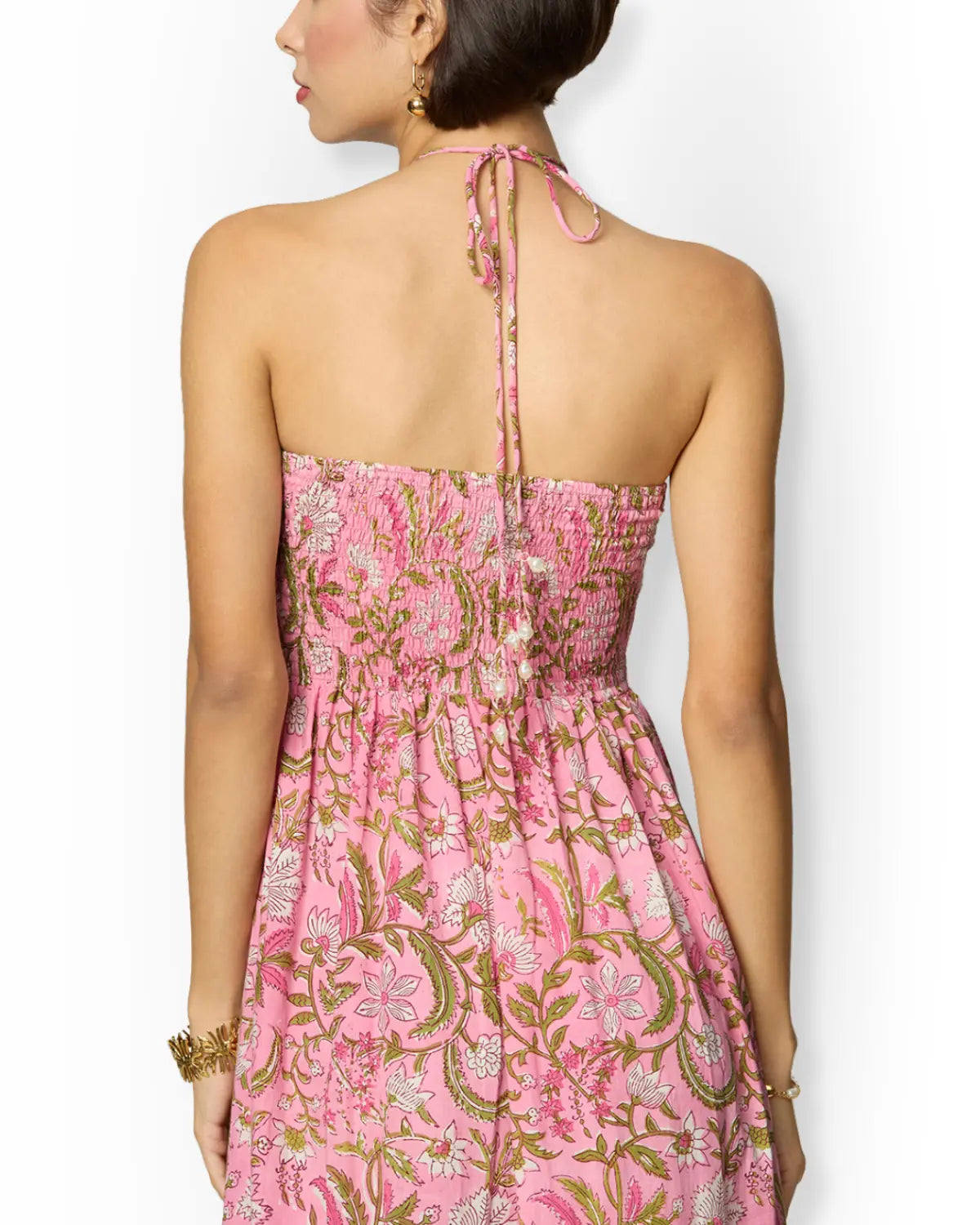 Pink and Green Floral Printed Maxi Dress with Front Cut-Outs Beat the October Heat