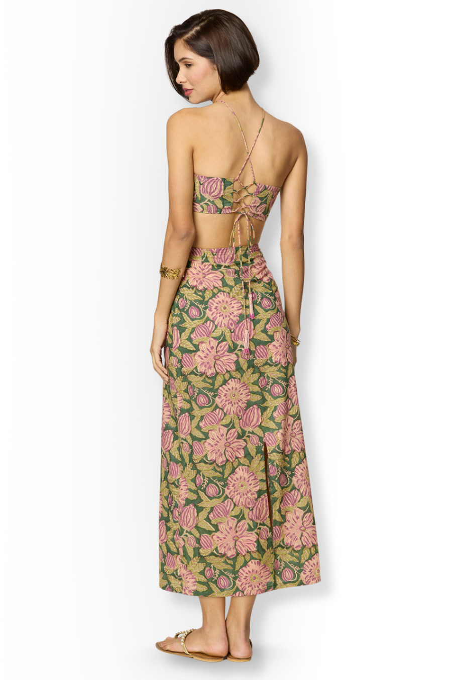 Olive Green and Purple Floral Printed Maxi Dress