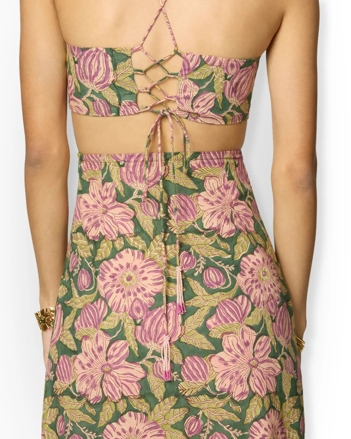 Olive Green and Purple Floral Printed Maxi Dress with Tie up Detailing and Slit Beat the October Heat