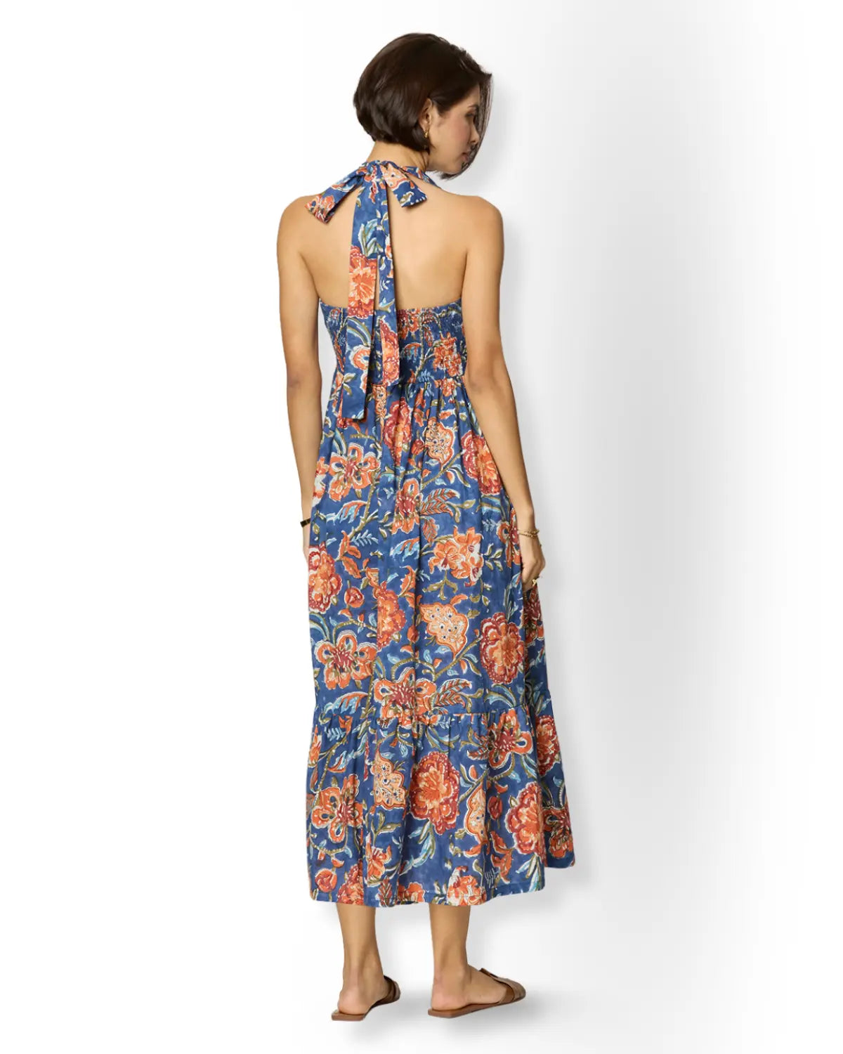 Blue and Orange Floral Printed Maxi Dress Beat the October Heat