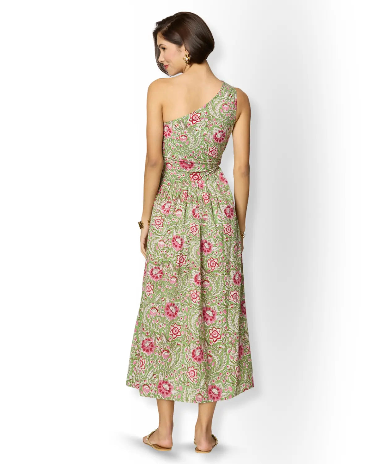 Asymmetrical Green Floral One Shoulder Maxi Dress with Slit Beat the October Heat