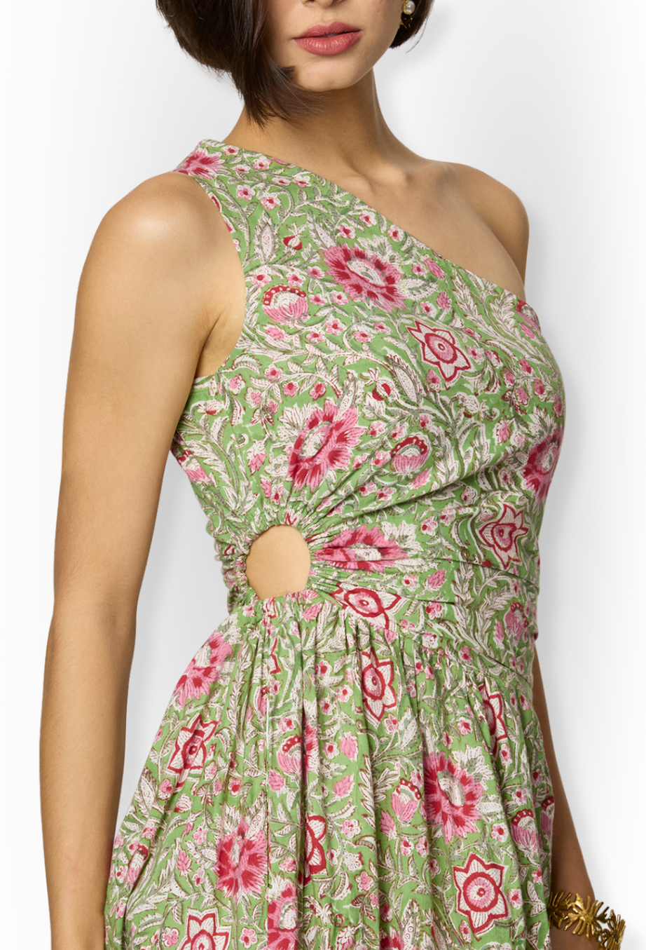 Asymmetrical Green Floral Slit Dress