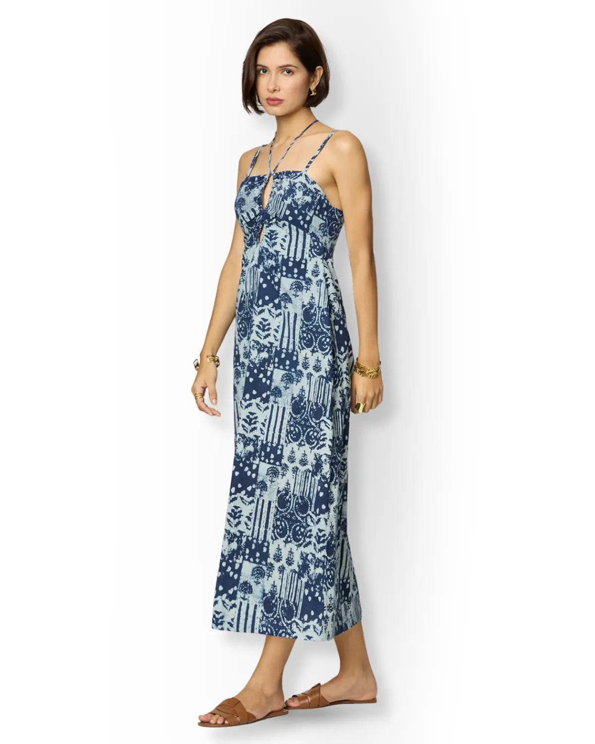 Indigo Blue Tie-Up Maxi Dress with Adjustable Straps Beat the October Heat