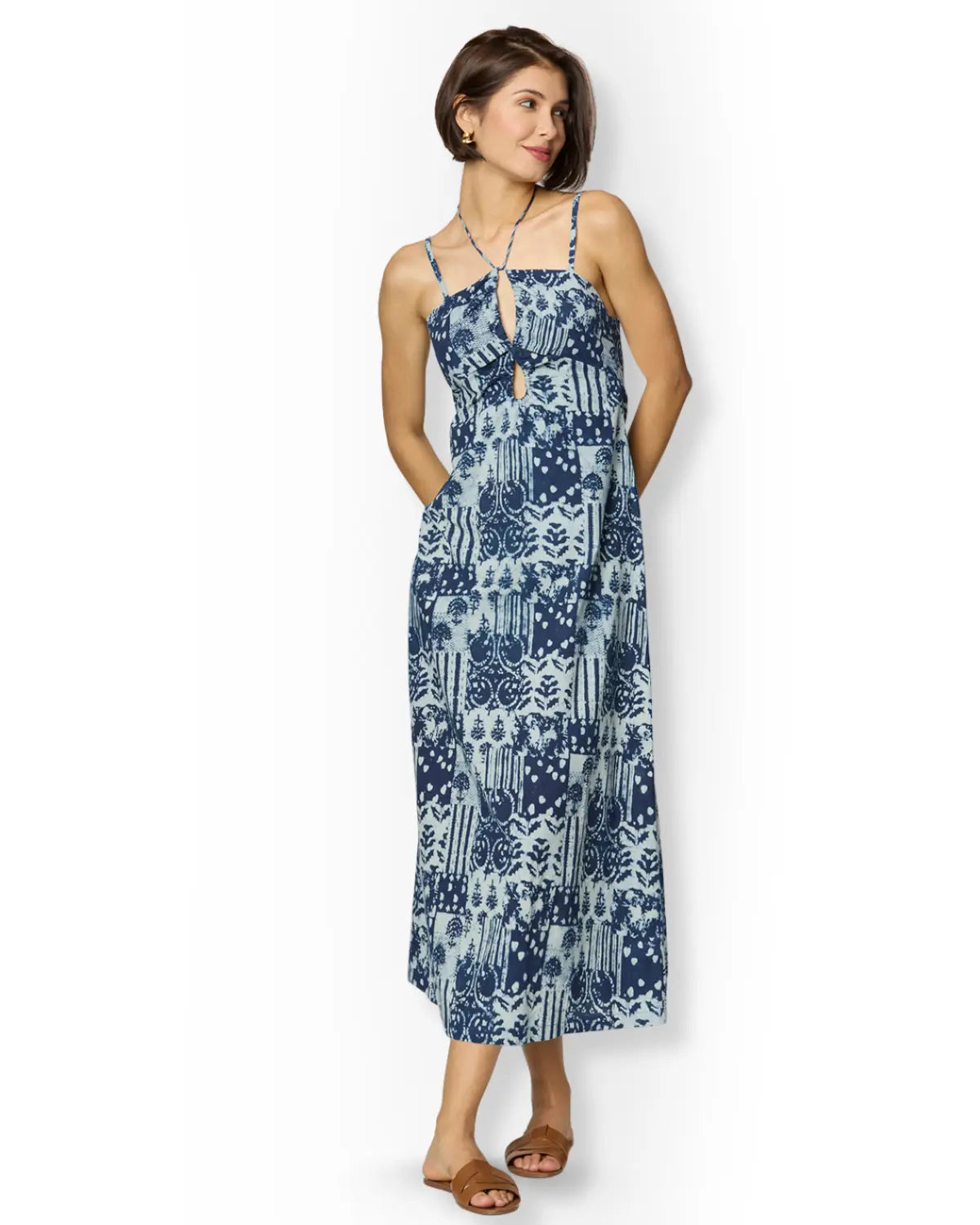 Indigo Blue Tie-Up Maxi Dress with Adjustable Straps Beat the October Heat