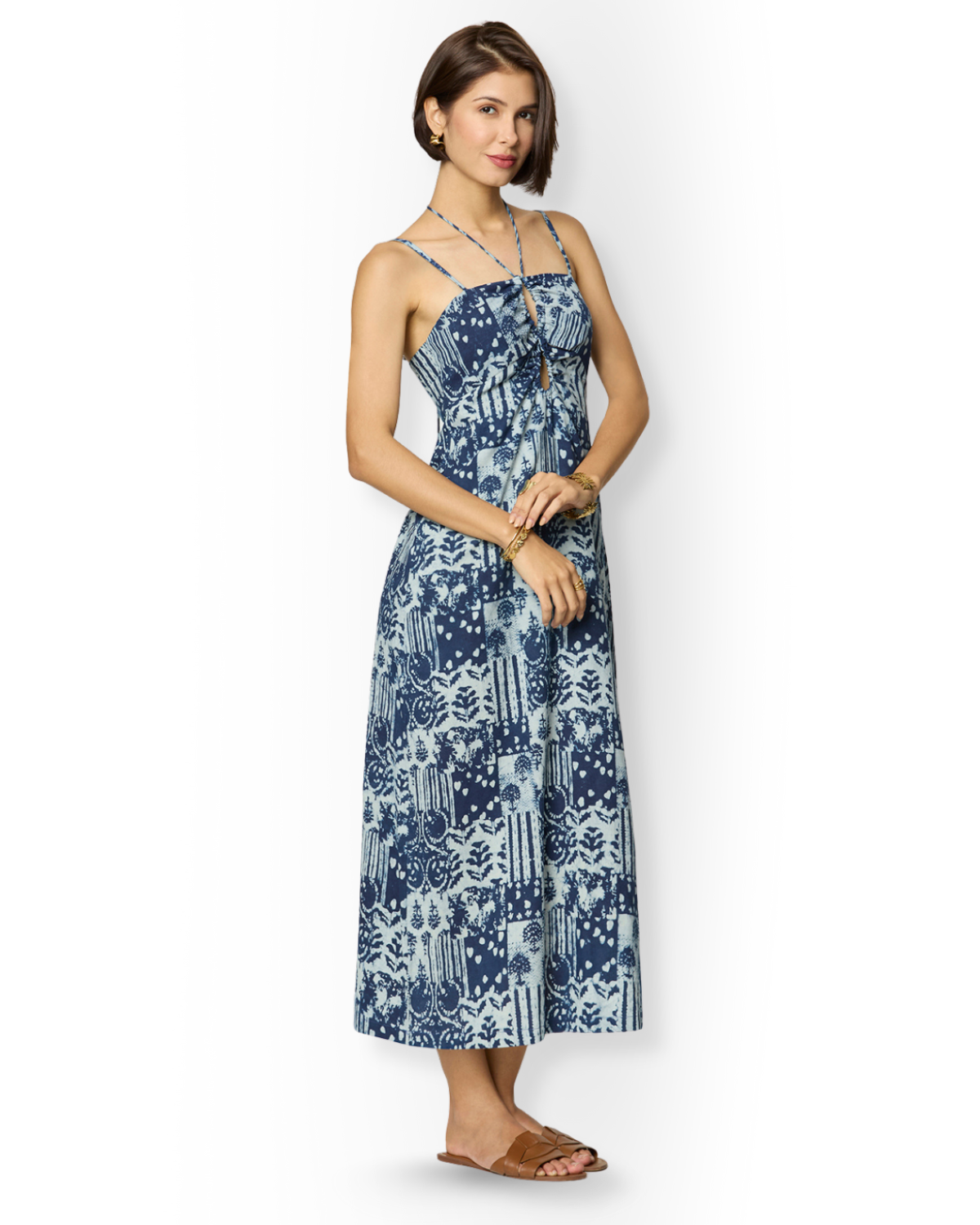 Indigo Tie-Up Maxi Dress