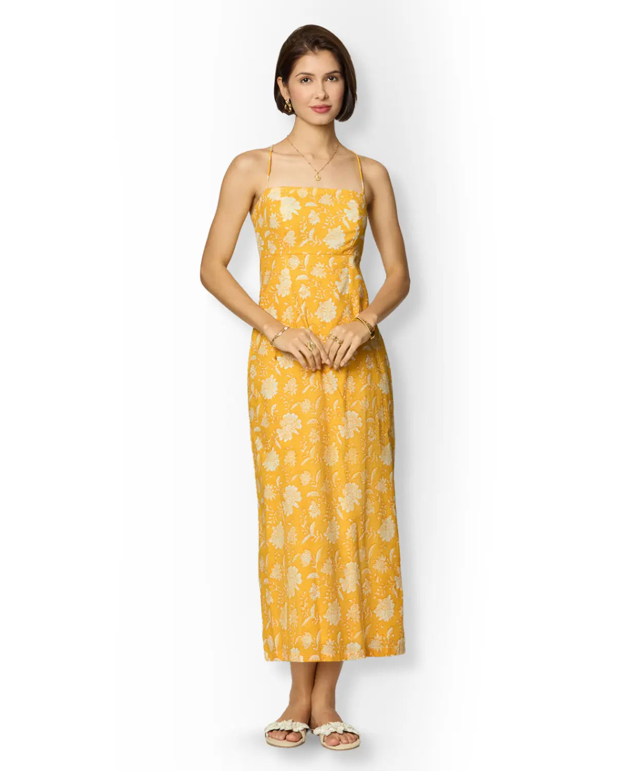 Yellow Spaghetti Strap Maxi Dress Beat the October Heat