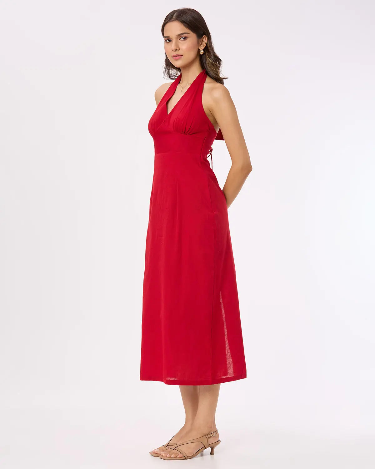 Red Halter Neck Maxi Dress with Back Slit Basic But Better