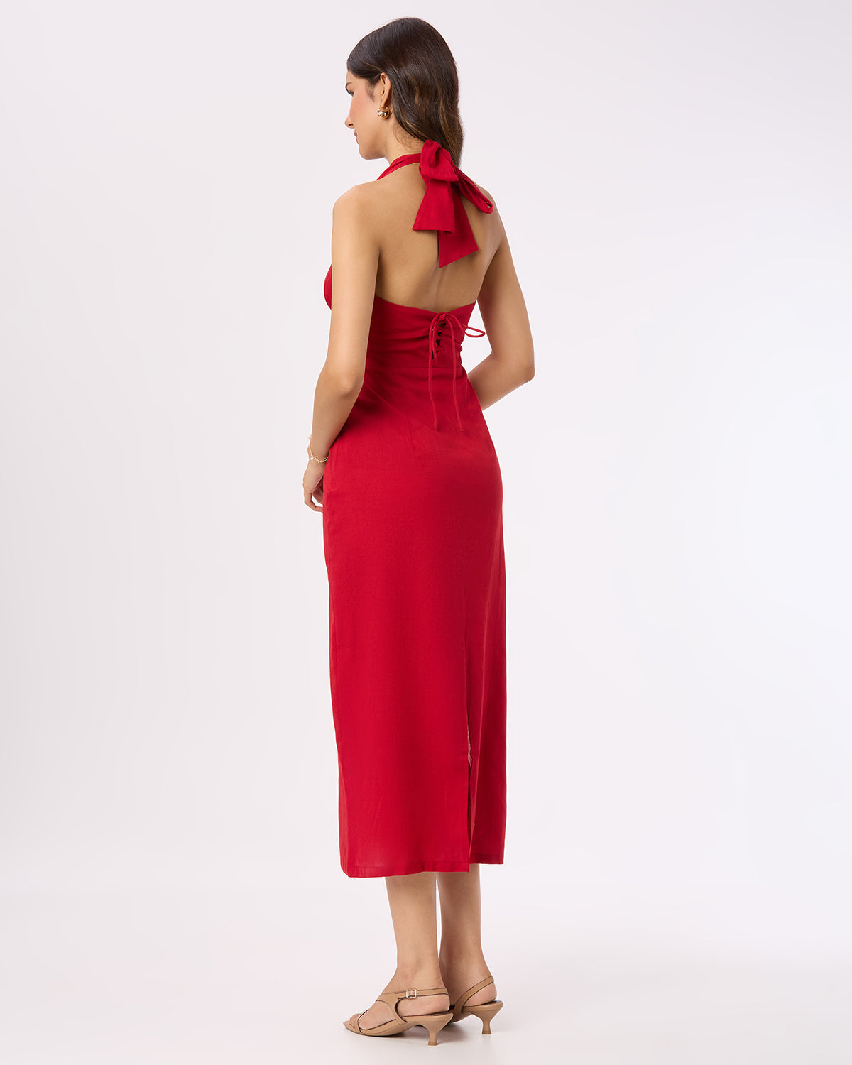 Red Halter Neck dress with Slit