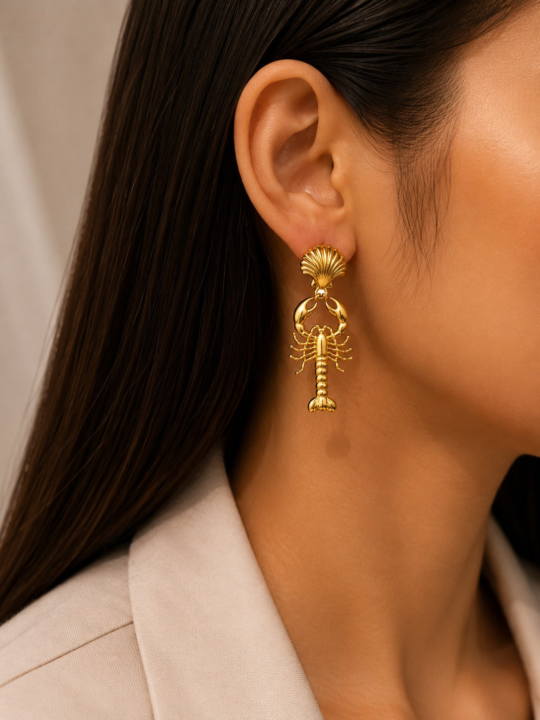 Golden Lobster Drop Earrings
