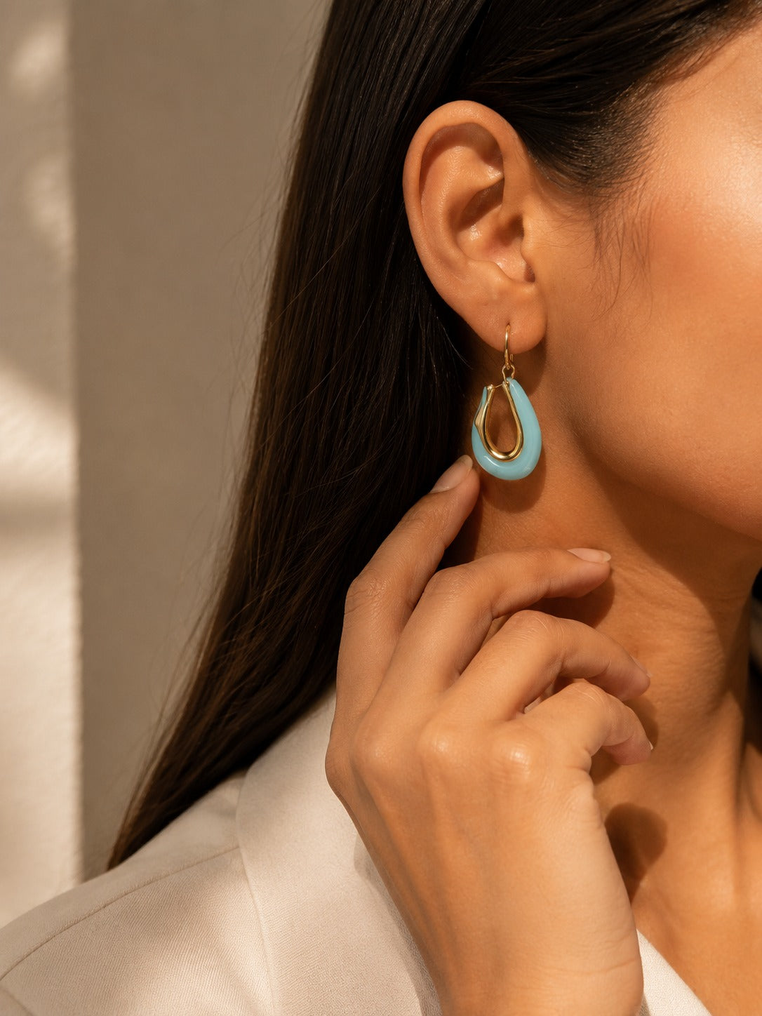 Aqua Crescent Hoop Earrings