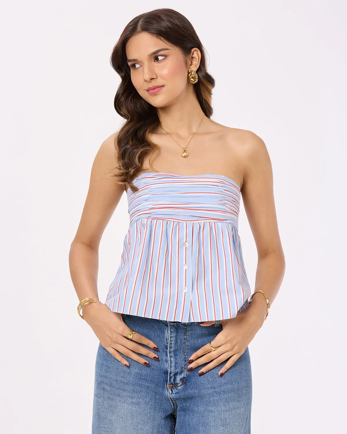 Blue, White and Red Stripe Tube Top with Back Smocking Basic But Better