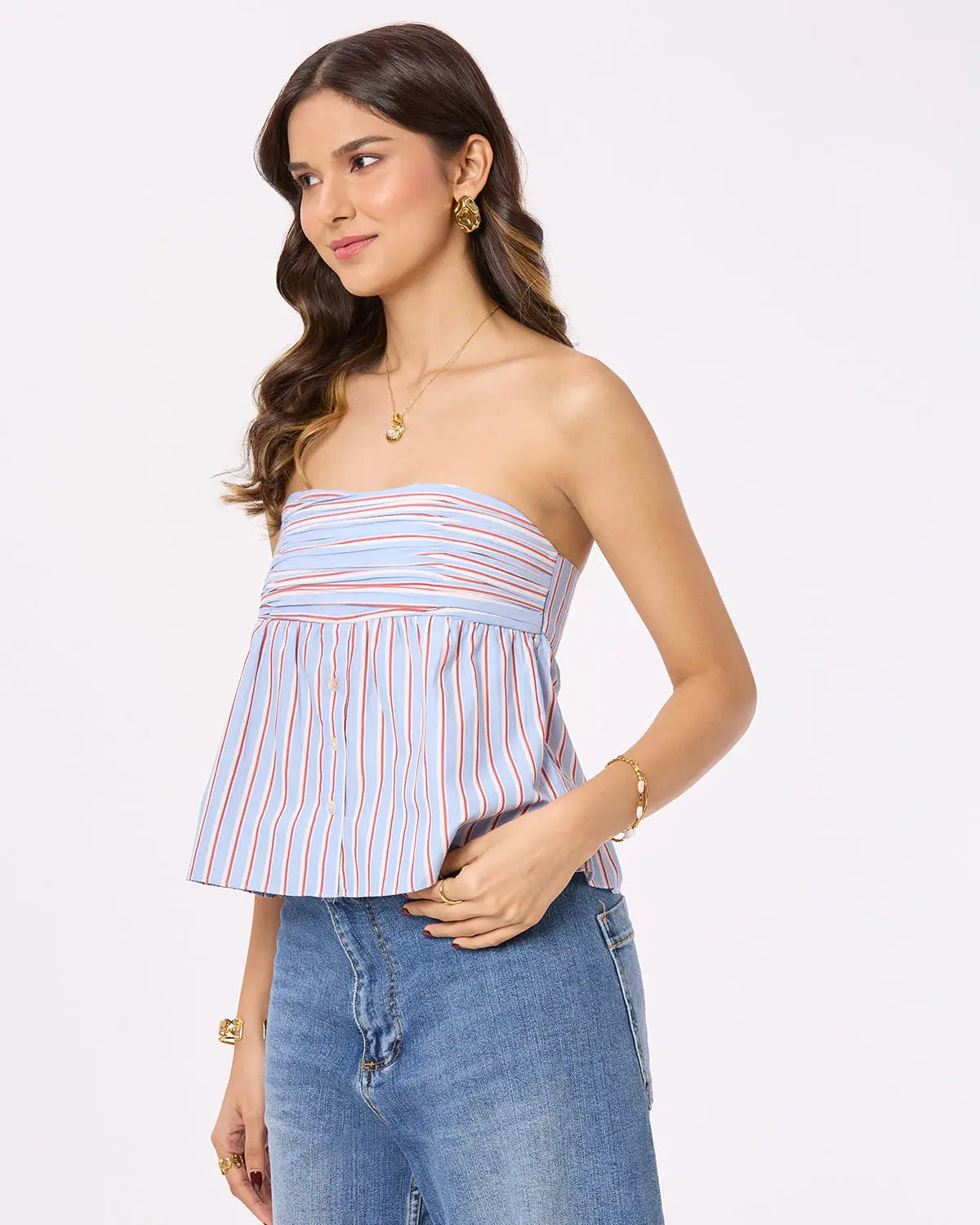Blue, White and Red Stripe Tube Top with Back Smocking Basic But Better