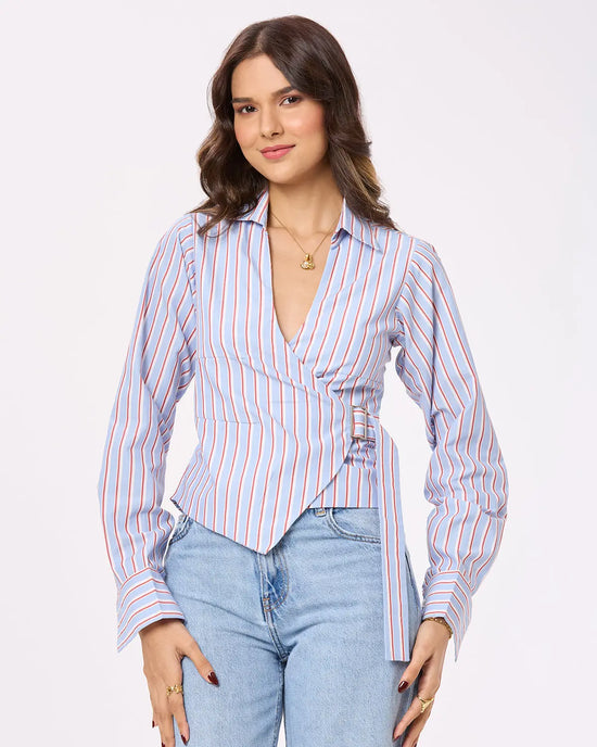 Blue, White and Red Stripe Tie-up shirt Basic But Better