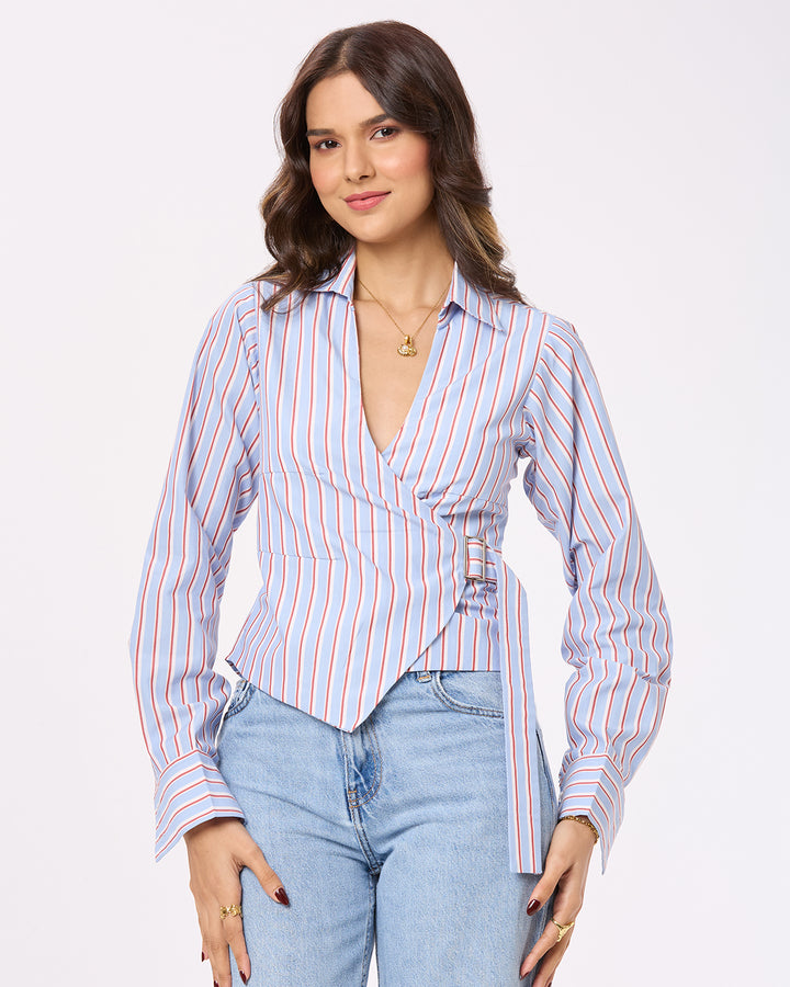 Blue, White and Red Stripe Tie-up shirt Basic But Better