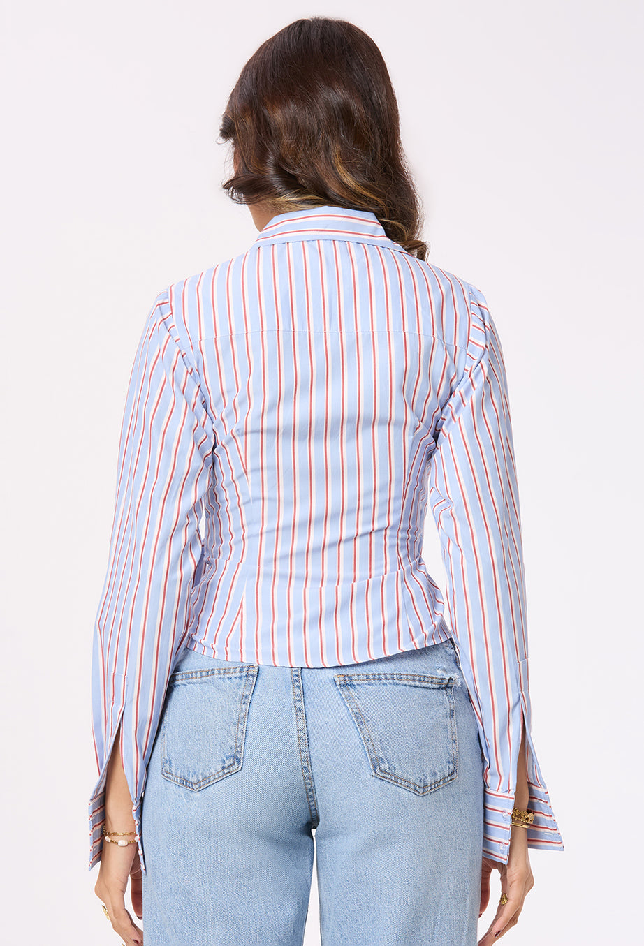 Blue, White and Red Stripe Tie-up shirt