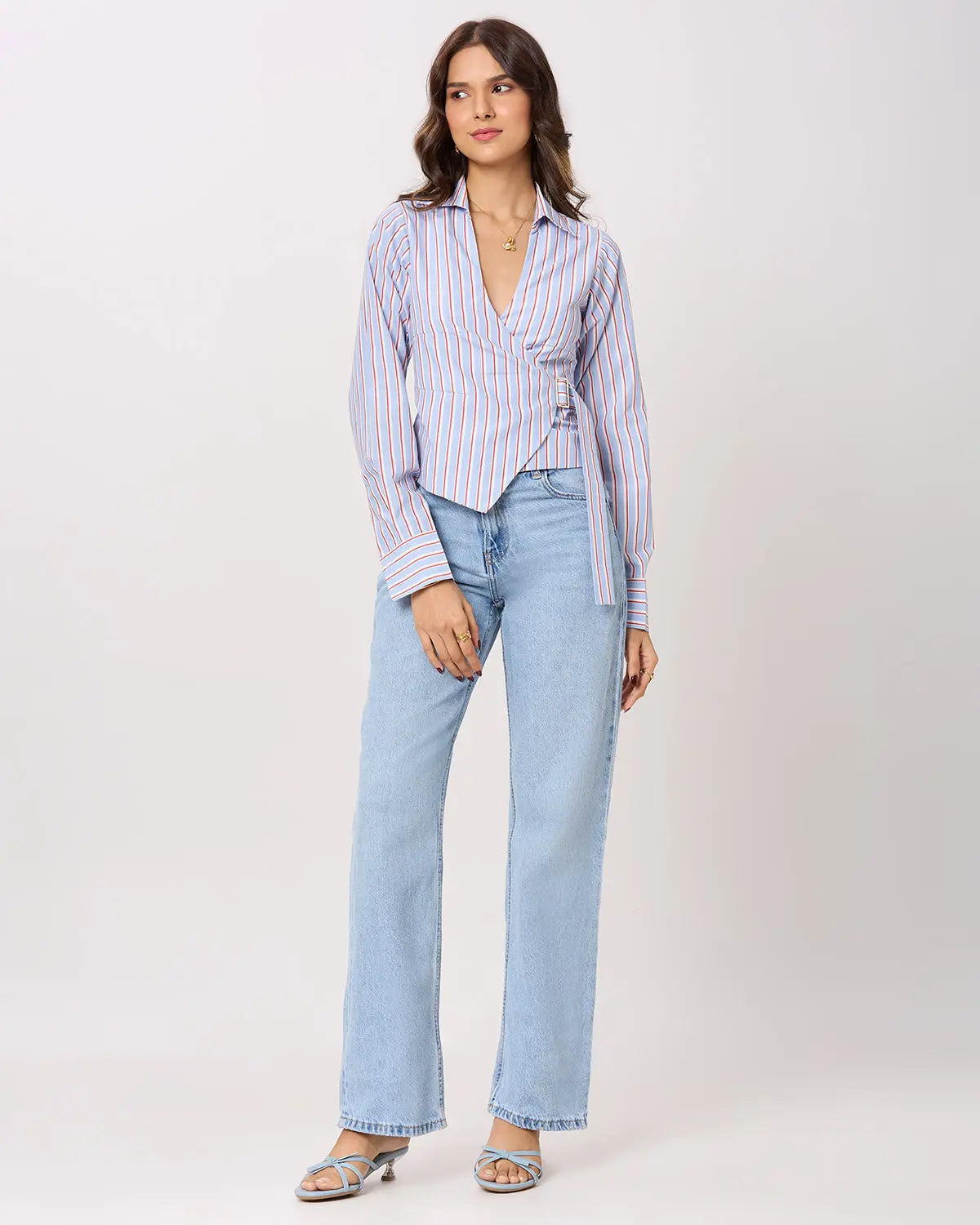 Blue, White and Red Stripe Tie-up shirt Basic But Better