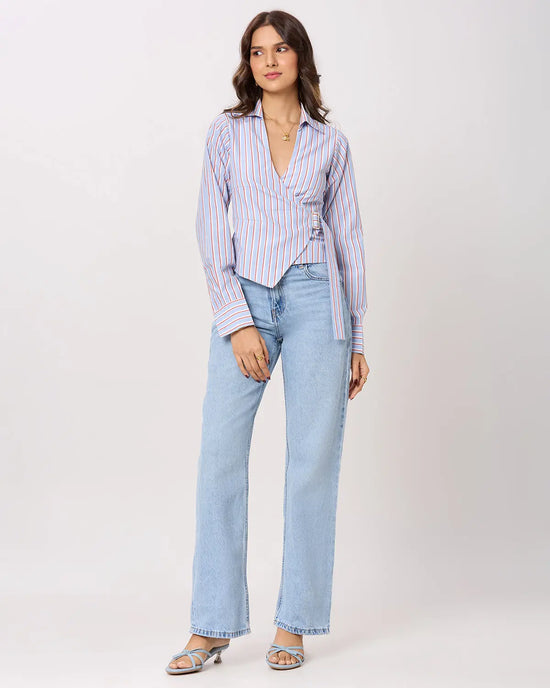 Blue, White and Red Stripe Tie-up shirt Basic But Better