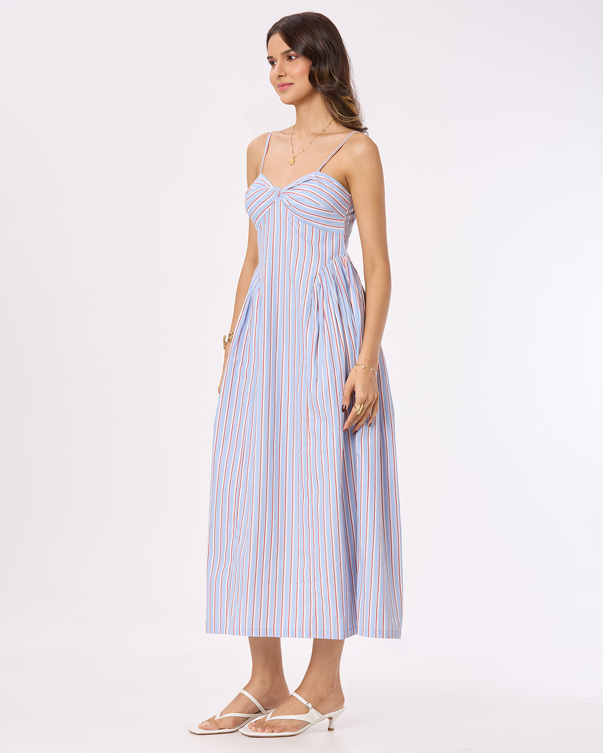 Striped Side-Gathered Maxi Dress with Spegattie Straps