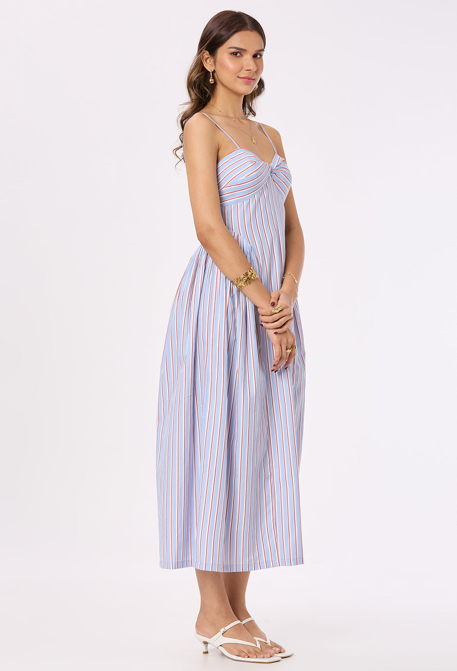 Striped Side-Gathered Maxi Dress with Spegattie Straps