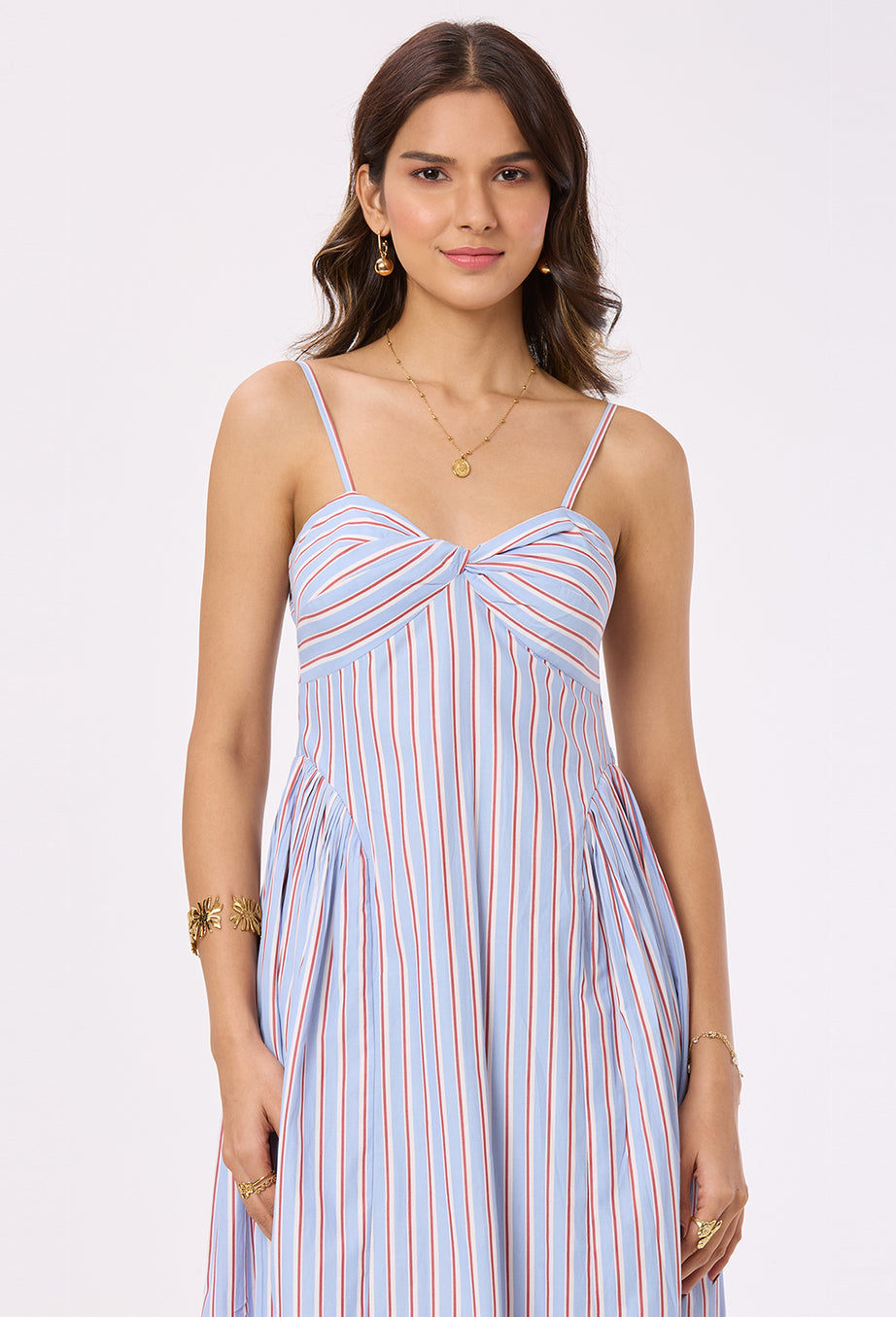 Striped Side-Gathered Maxi Dress with Spegattie Straps