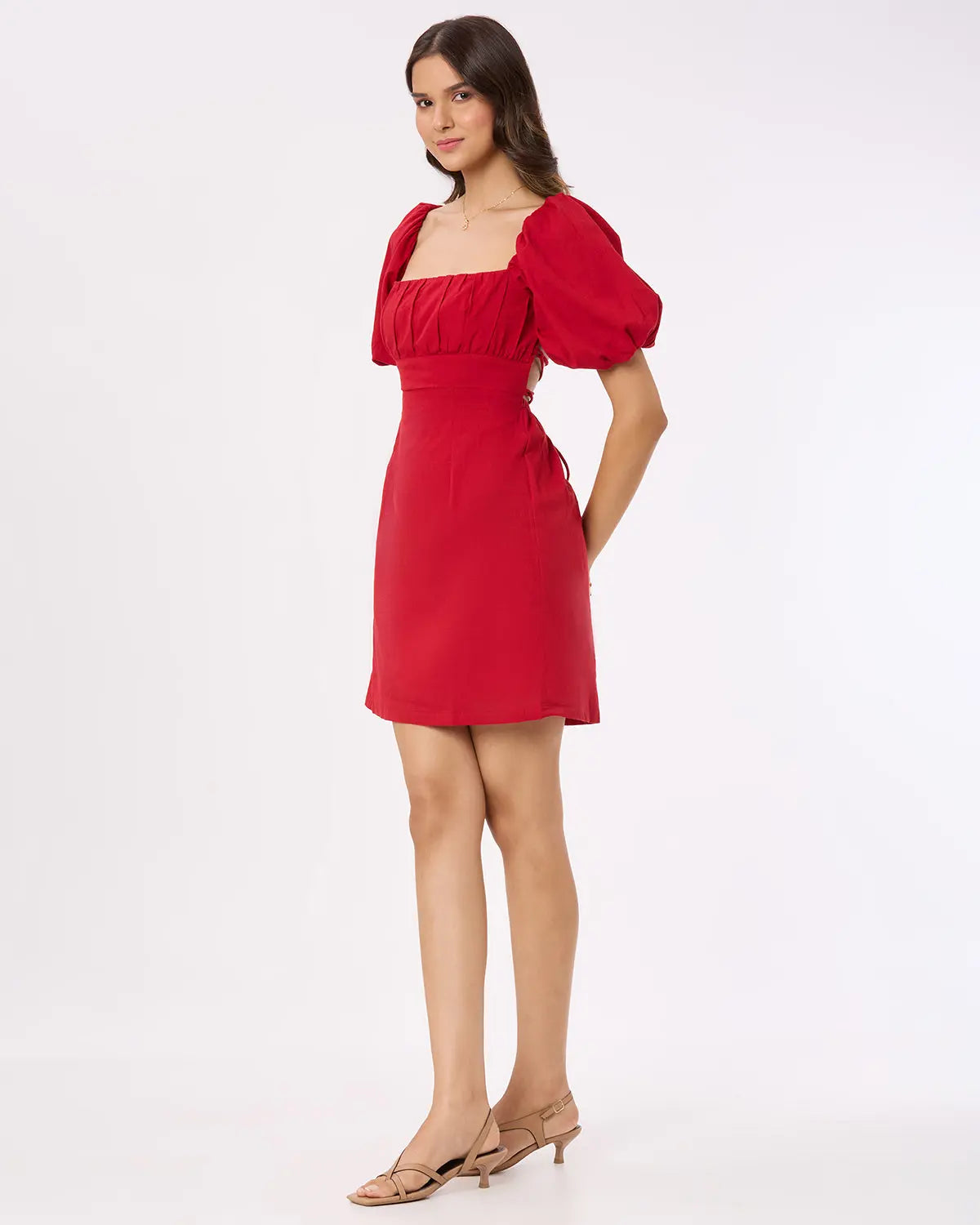Red Solid Back Tie-up Short Dress Basic But Better