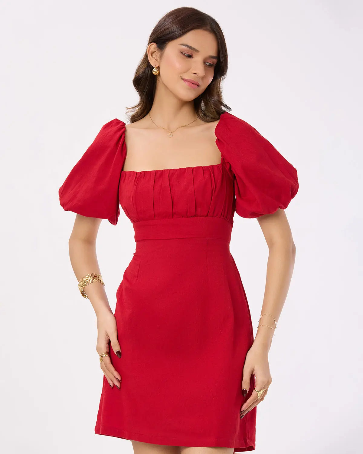 Red Solid Back Tie-up Short Dress Basic But Better