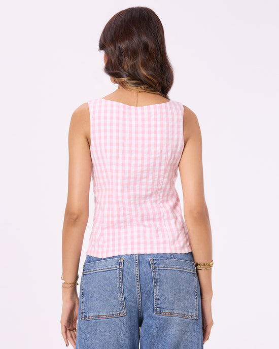 Pink and White Checks Vest with Patch Pockets Basic But Better