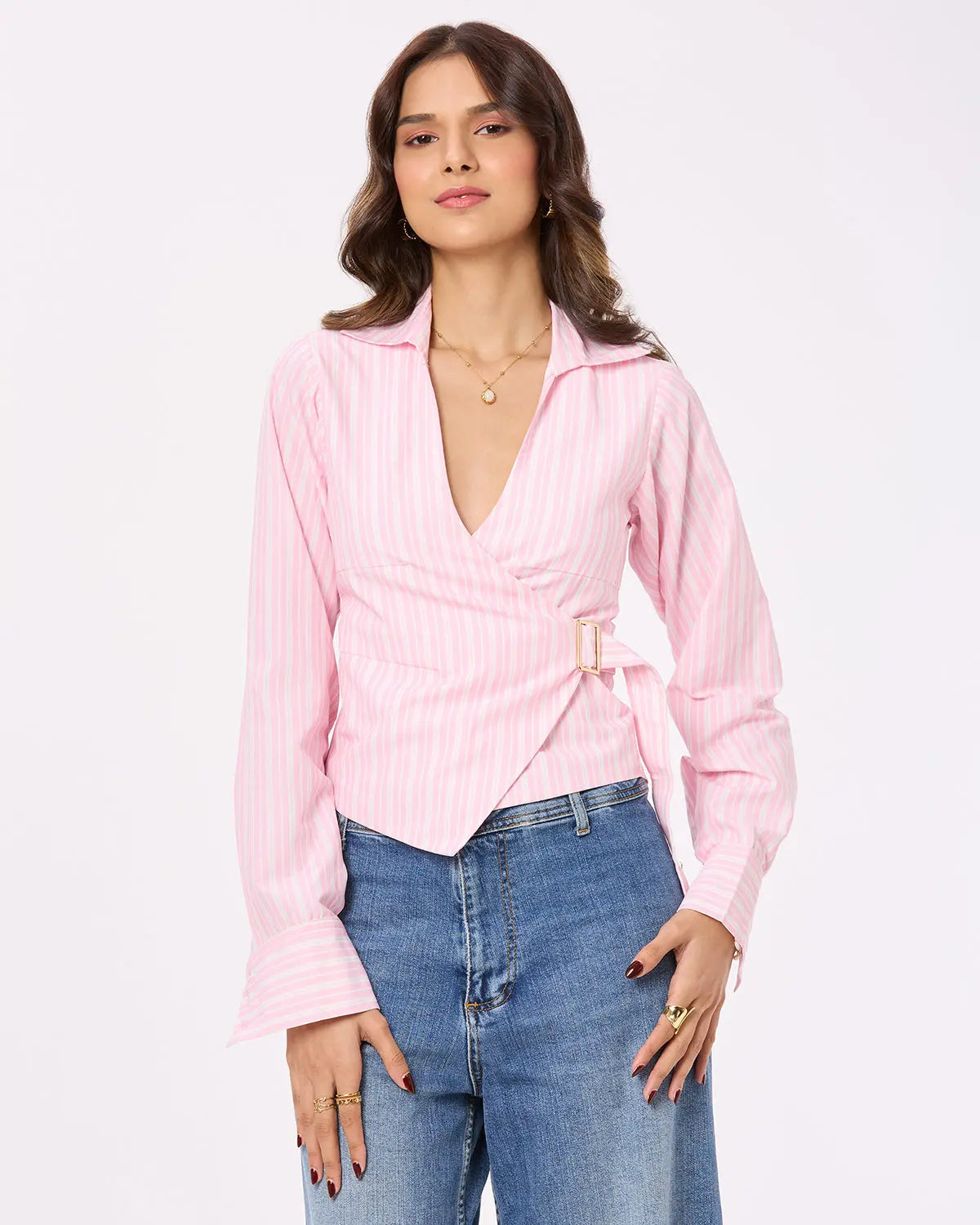 Pink and White Stripe Tie-up Shirt Basic But Better