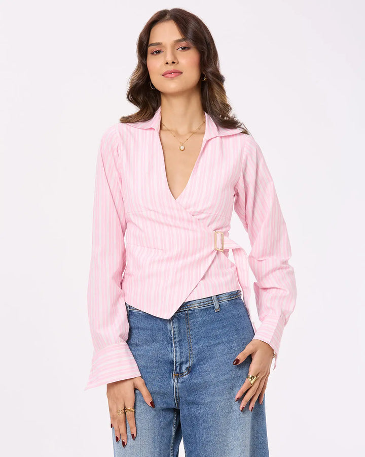 Pink and White Stripe Tie-up Shirt Basic But Better