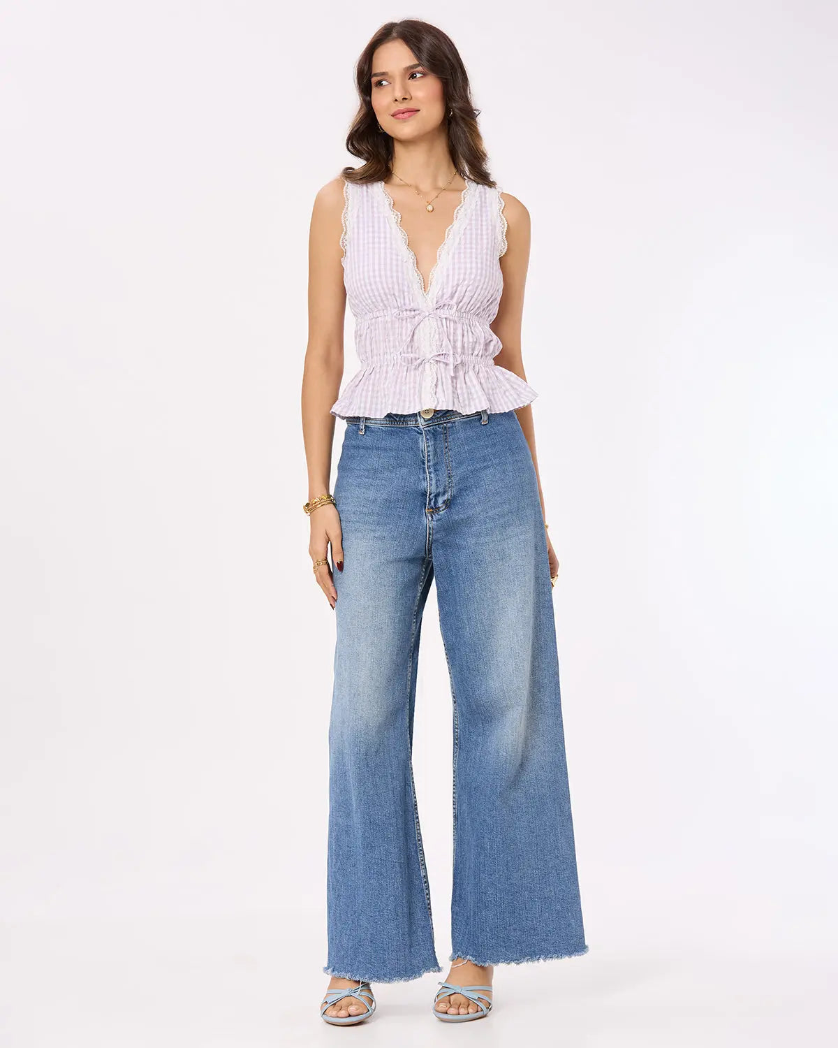 Purple and White Gingham Lace Top Basic But Better