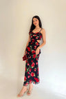 Red and Black Rose Print Rosalia Cowl Neck Maxi Dress Valentines Day Collection