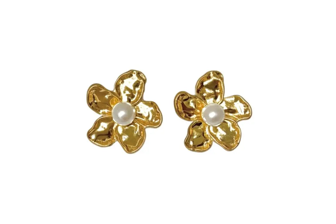 Golden Floral Blooms with Pearl Earring Summer Jewellery