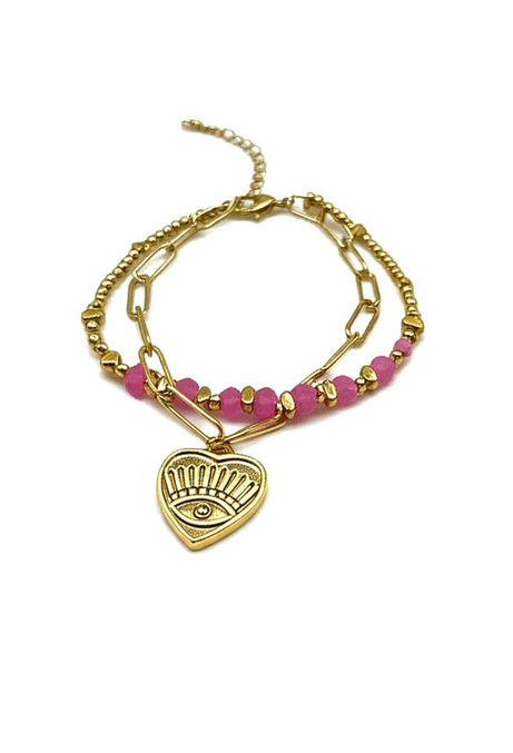 Pink Heart Duo Bracelet Stack
