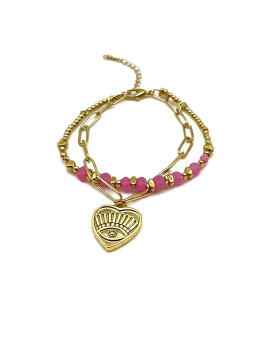 Pink Heart Duo Bracelet Stack Summer Jewellery