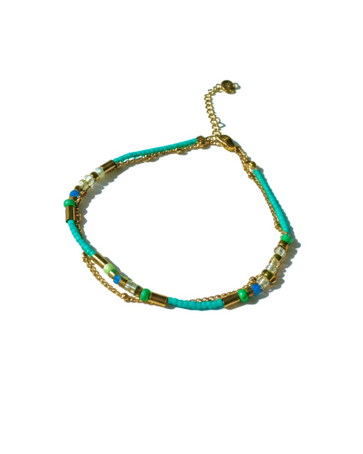 Summer Sky Blue and Gold Beaded Anklet Summer Jewellery