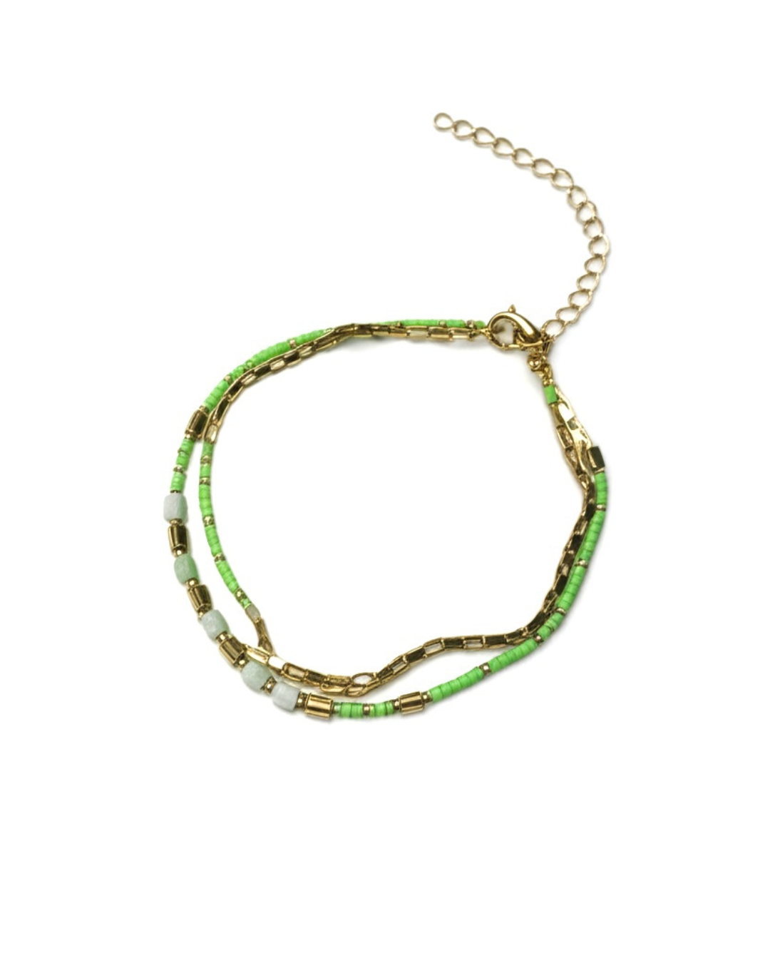 Summer Green Bead Gold Anklet Summer Jewellery