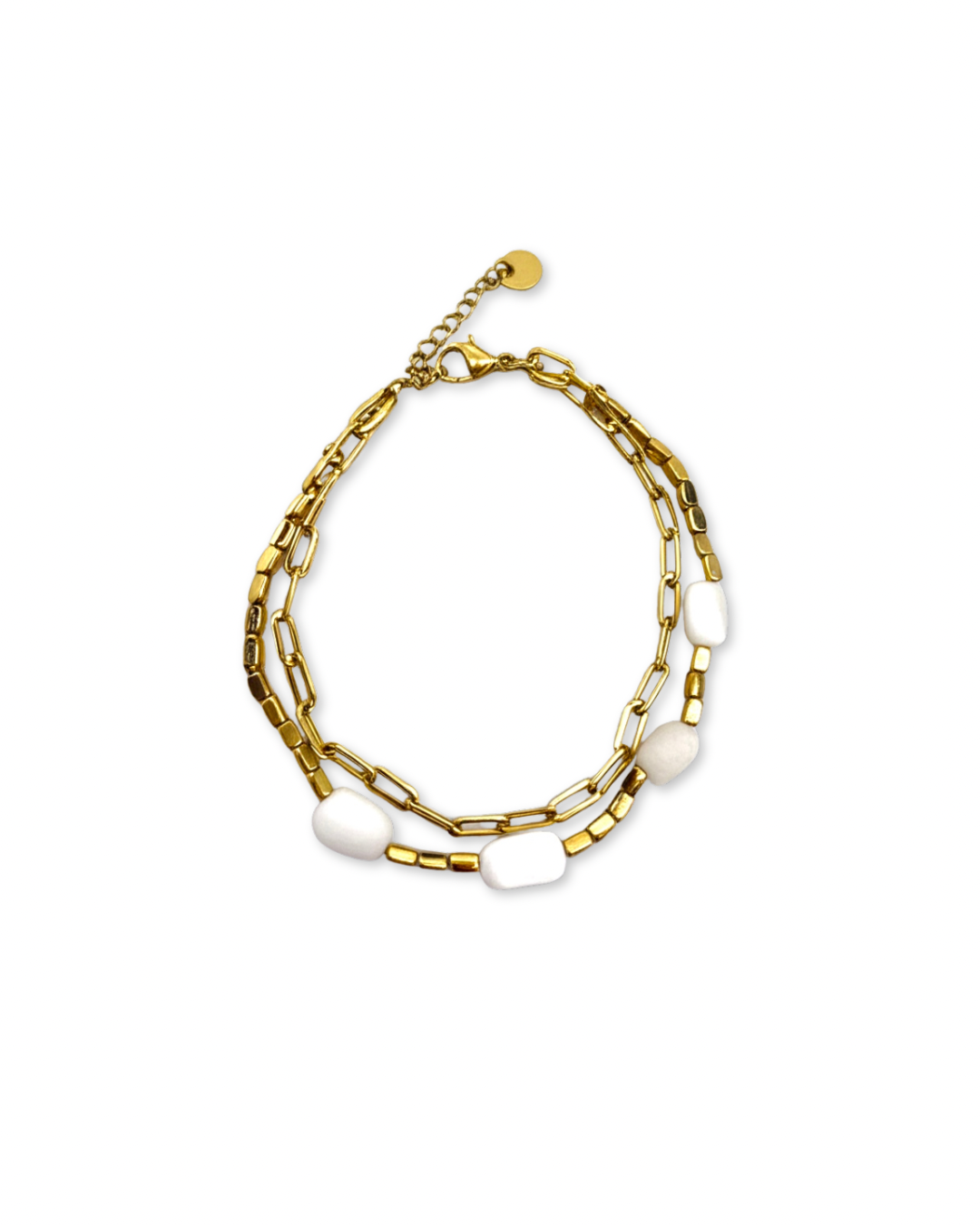 Double Link White Beaded Bracelet Summer Jewellery