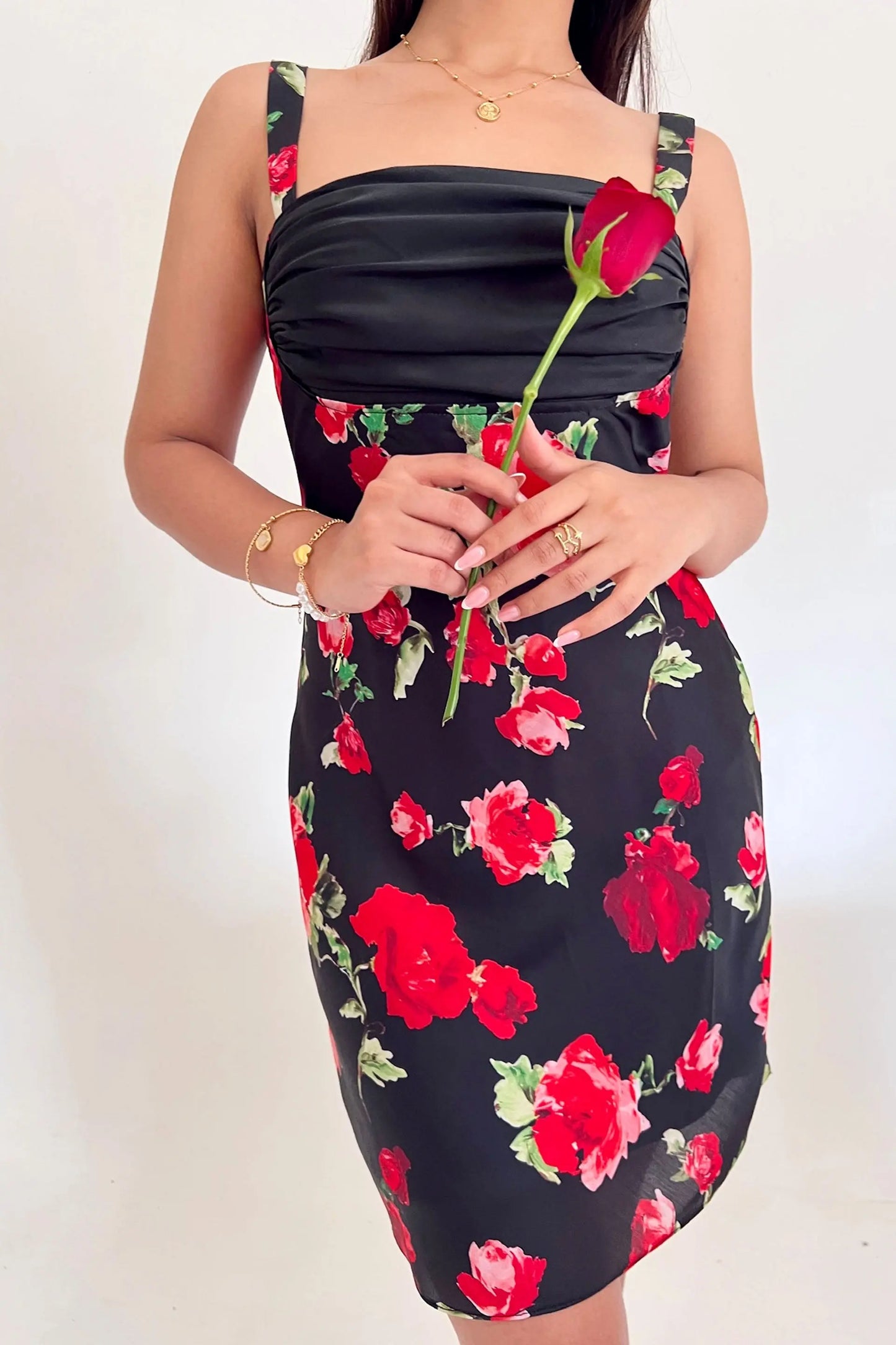 Red and Black Rose Print Juliette Short Dress with Back Tie-up Valentines Day Collection