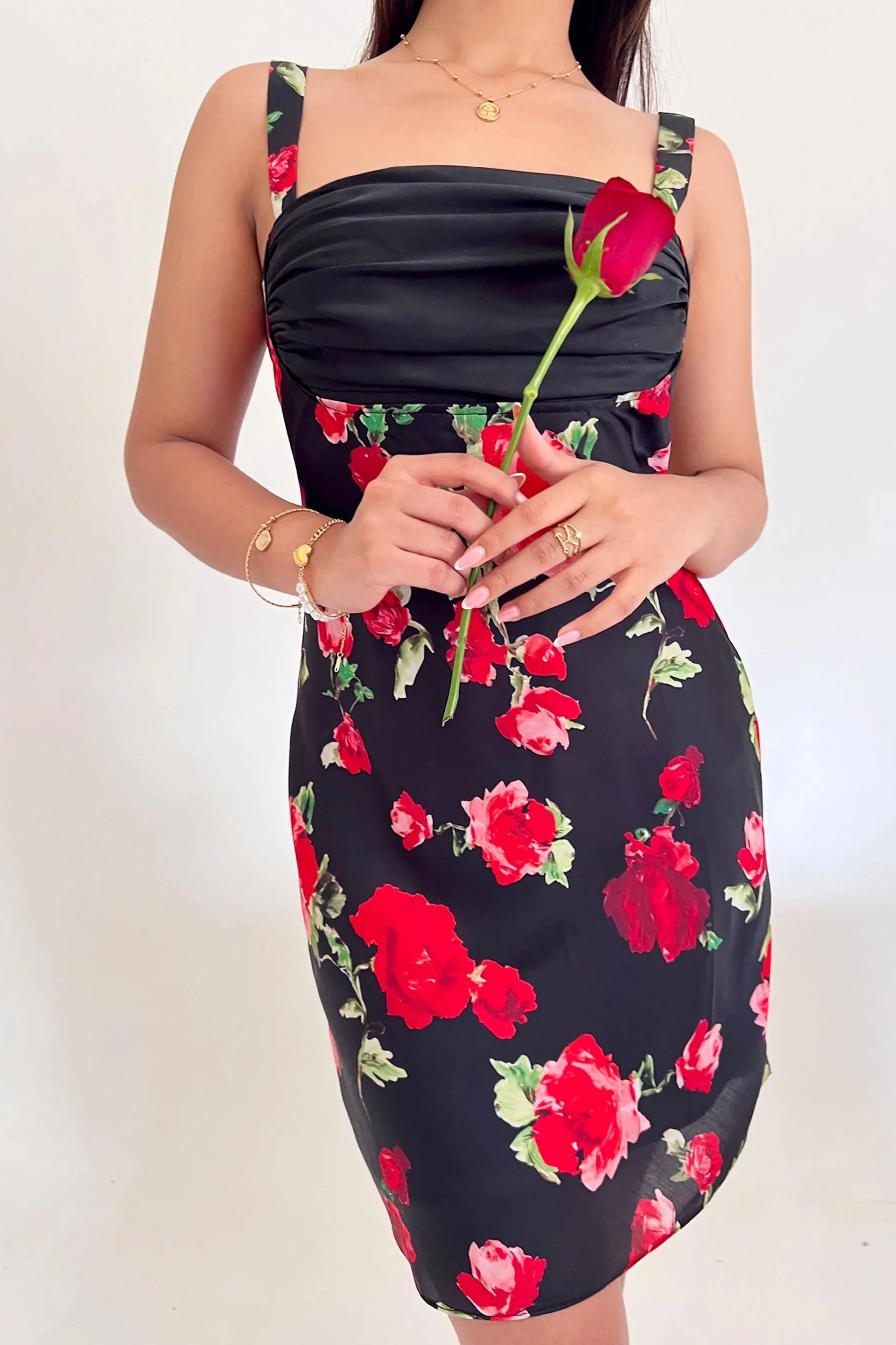 Red and Black Rose Print Juliette Short Dress with Back Tie-up Valentines Day Collection