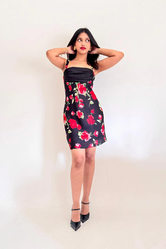 Red and Black Rose Print Juliette Short Dress with Back Tie-up Valentines Day Collection