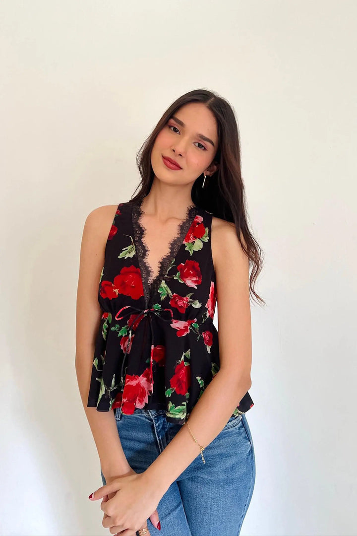 Red Rose Valentina Peplum Top Valentines Day Collection