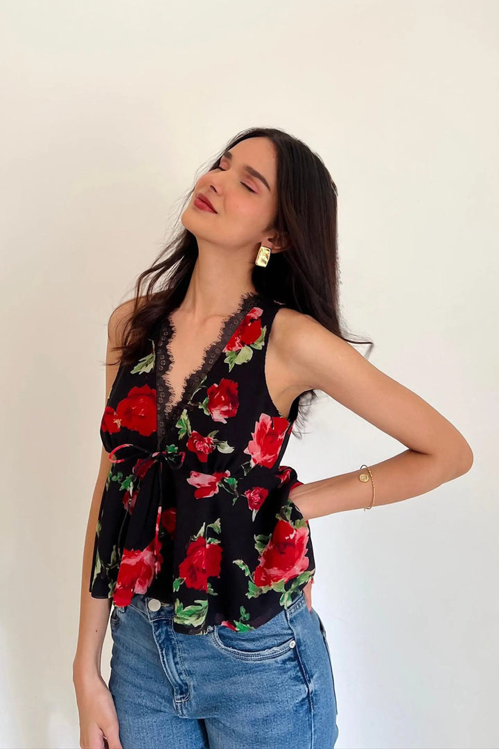 Red Rose Valentina Peplum Top Valentines Day Collection