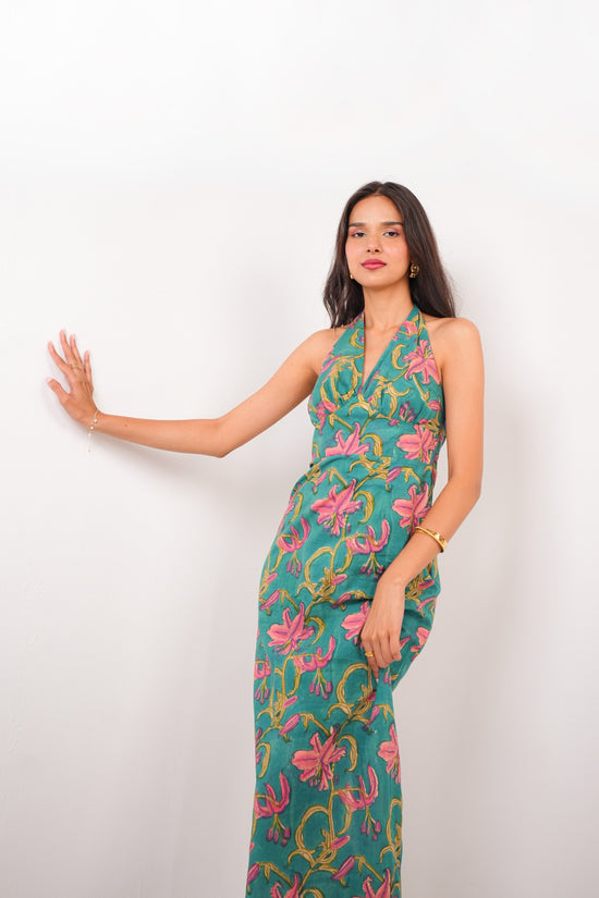 Green Halter Neck Tie-Up A-Line Dress Spring Summer - 25