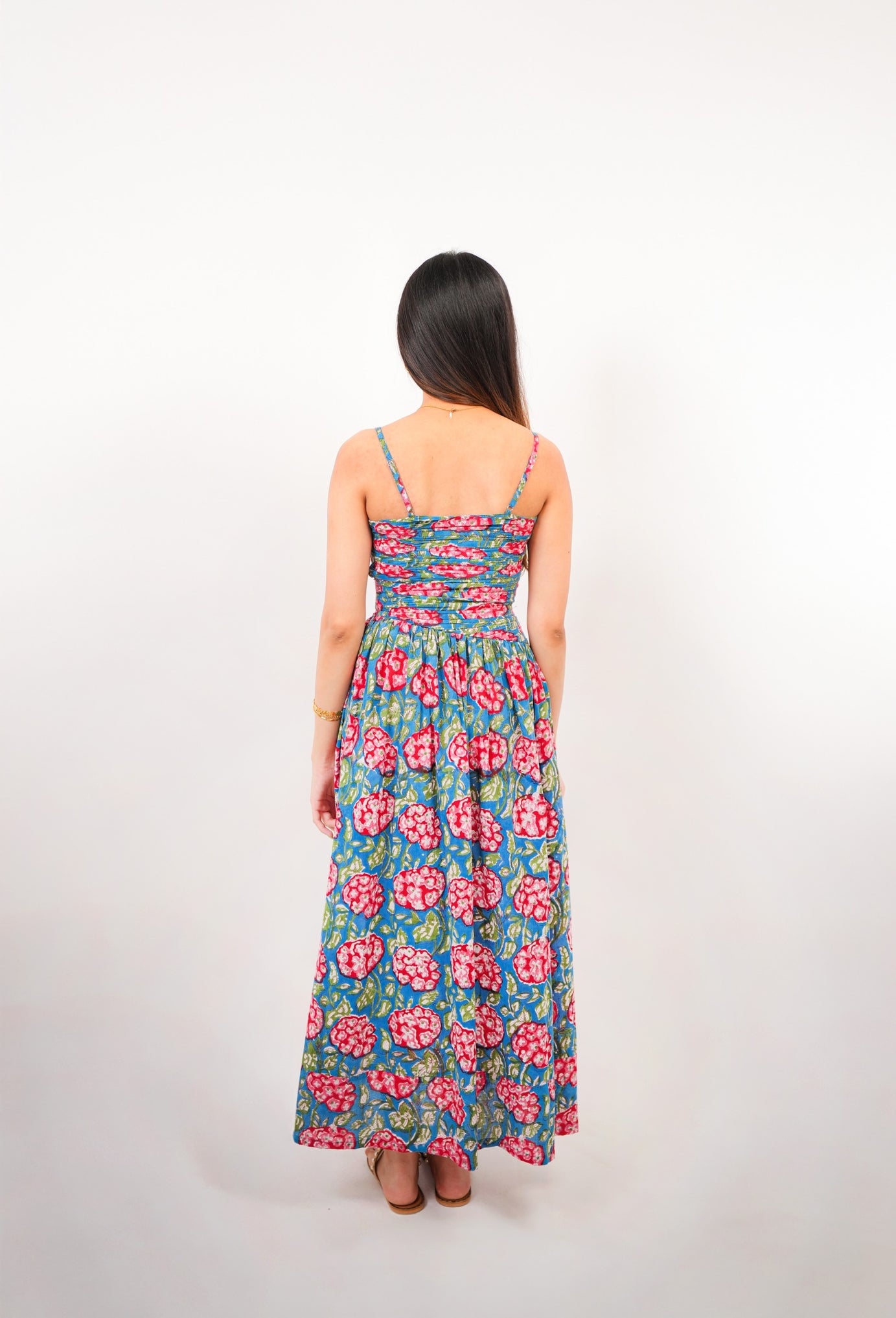 Blue & Red Floral Statement Cut-Out Maxi Dress