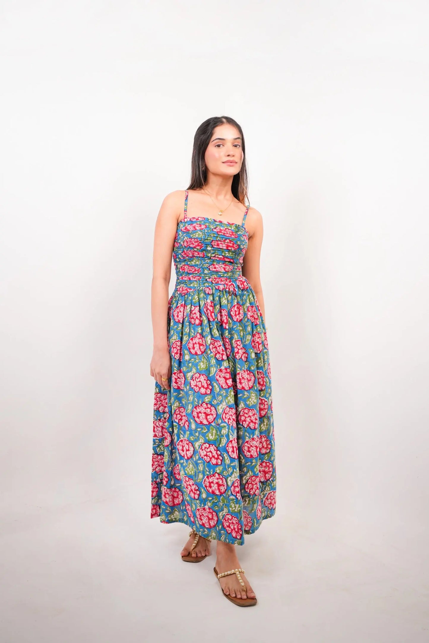 Blue & Red Floral Statement Cut-Out Maxi Dress with Adjustable straps Spring Summer - 25