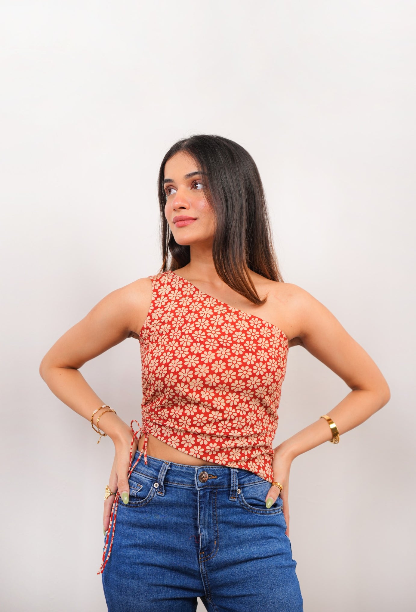 Maroon Bloom One-Shoulder Floral Printed Top